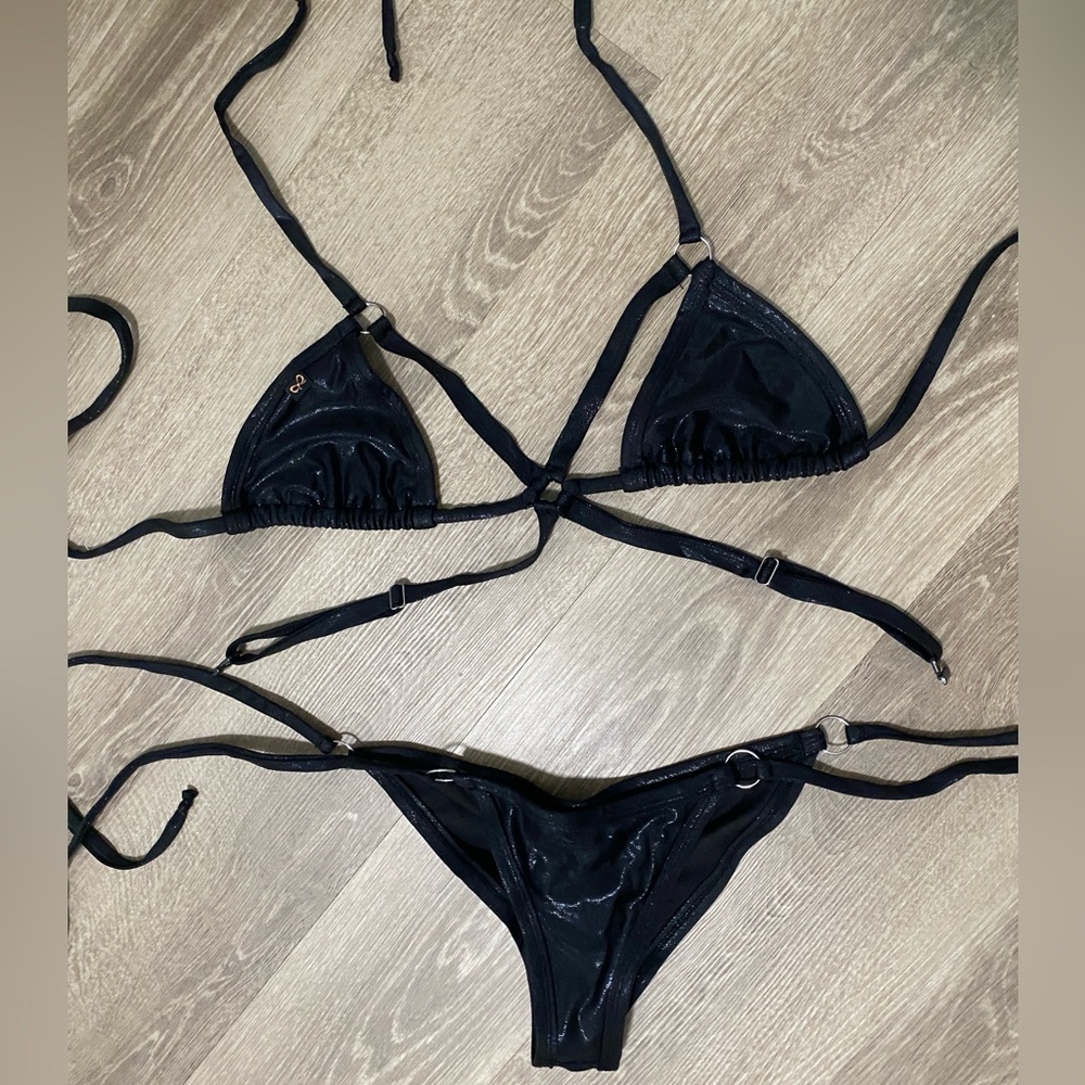 Black Sexy Leather Bikini Set